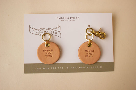 ‘Besties’ Leather Pet Tag & Keychain Set
