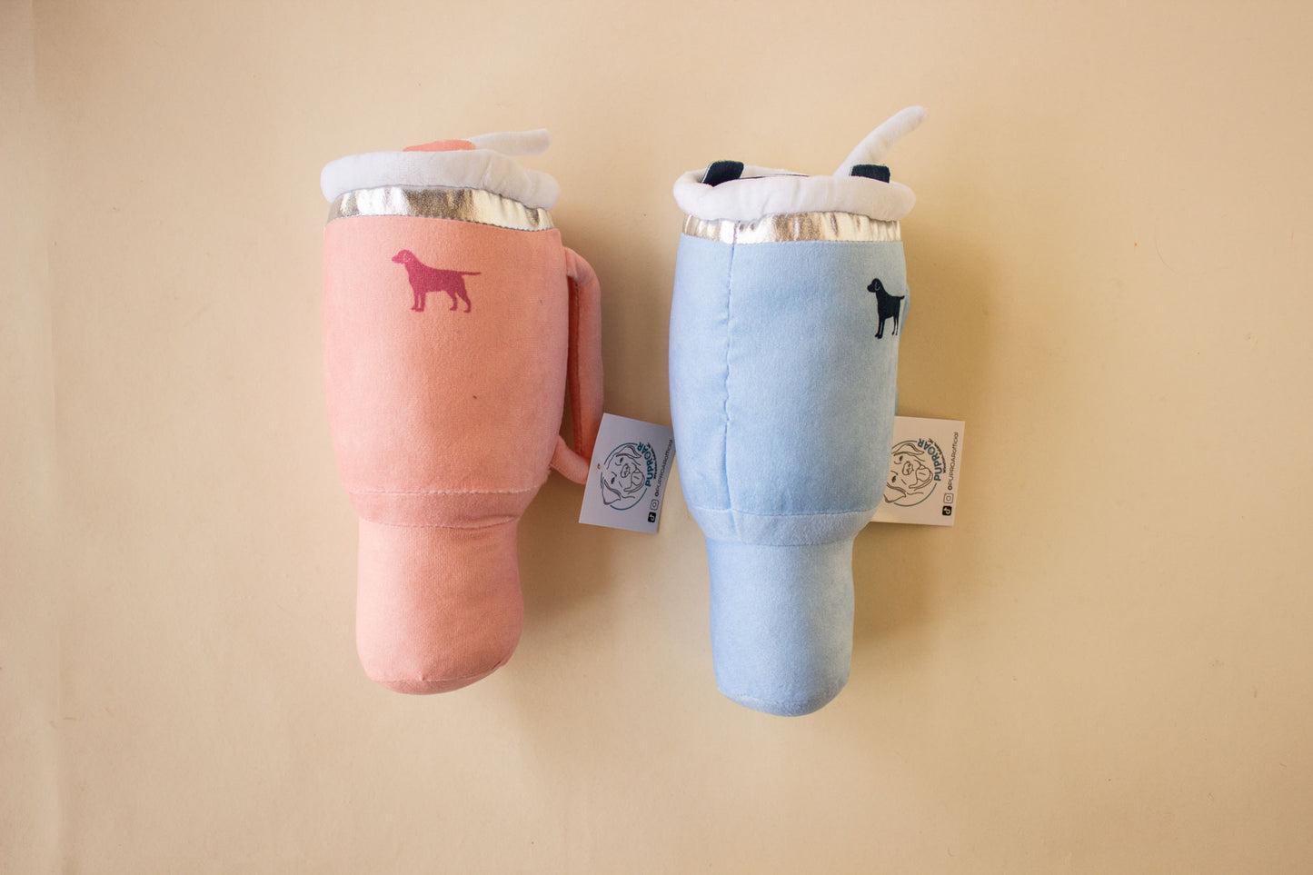 Pup Cup Tumbler Plush Squeaker Dog Toy: Chambray Blue
