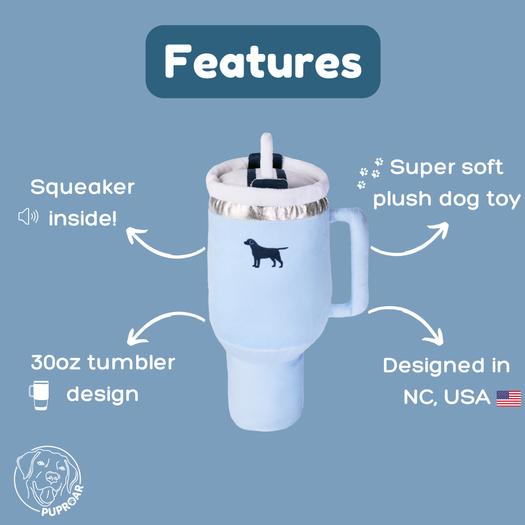 Pup Cup Tumbler Plush Squeaker Dog Toy: Chambray Blue