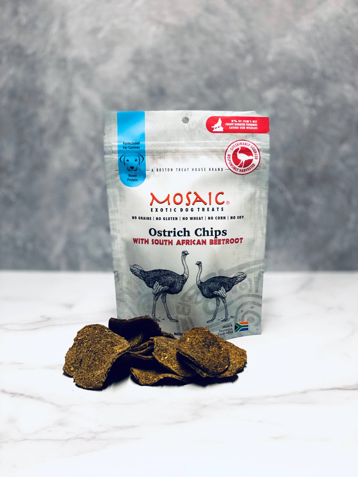 South African Ostrich Chips Infused with Beetroot 2.5 oz | Mosaic Pet Food