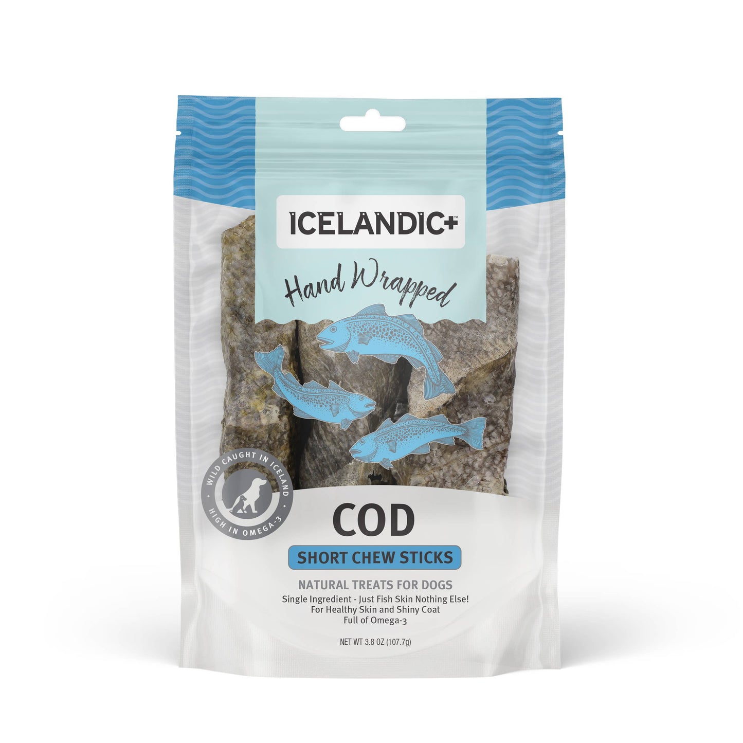 Hand Wrapped Cod Skin 5" Short Chew Stick 3-Pack | Icelandic+