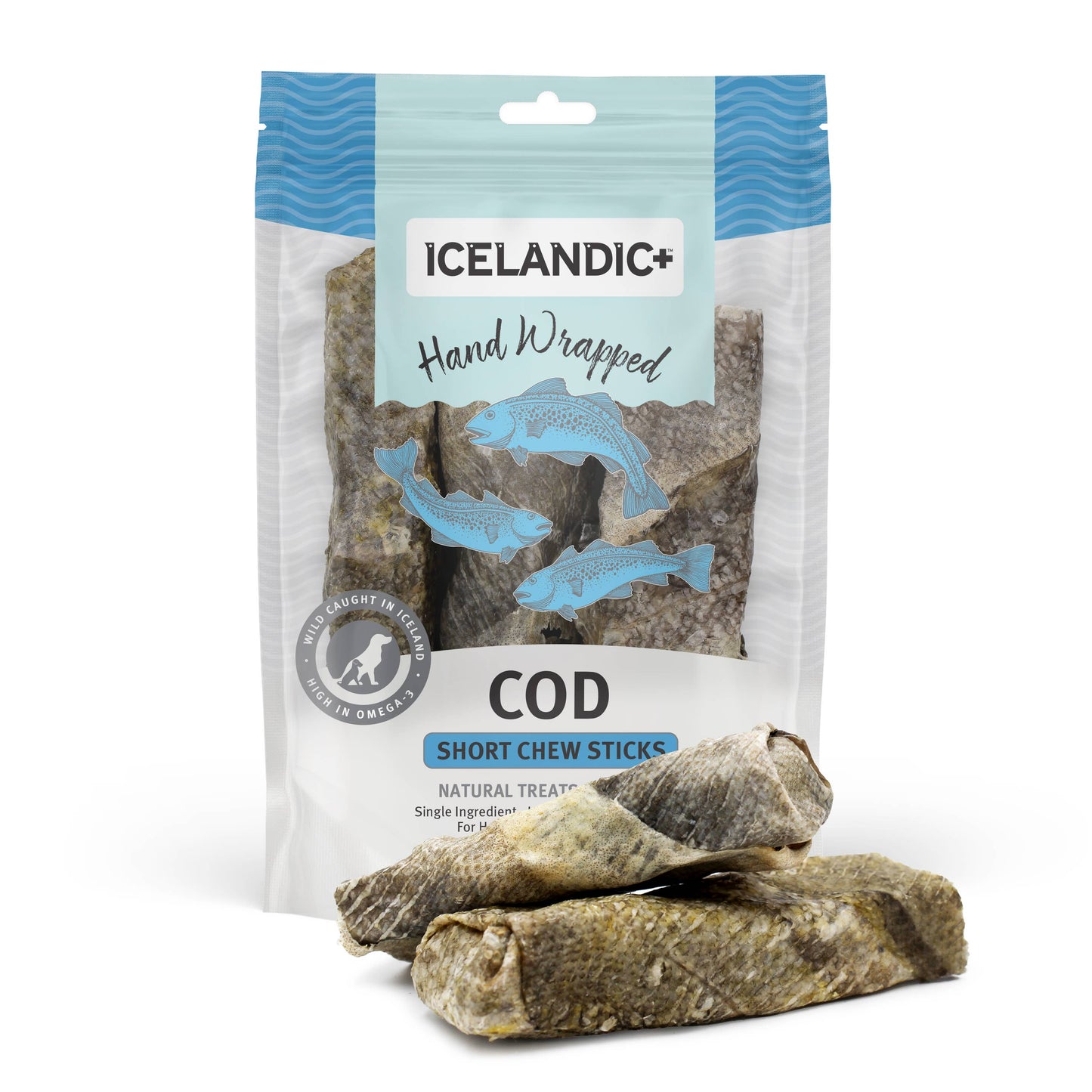 Hand Wrapped Cod Skin 5" Short Chew Stick 3-Pack | Icelandic+