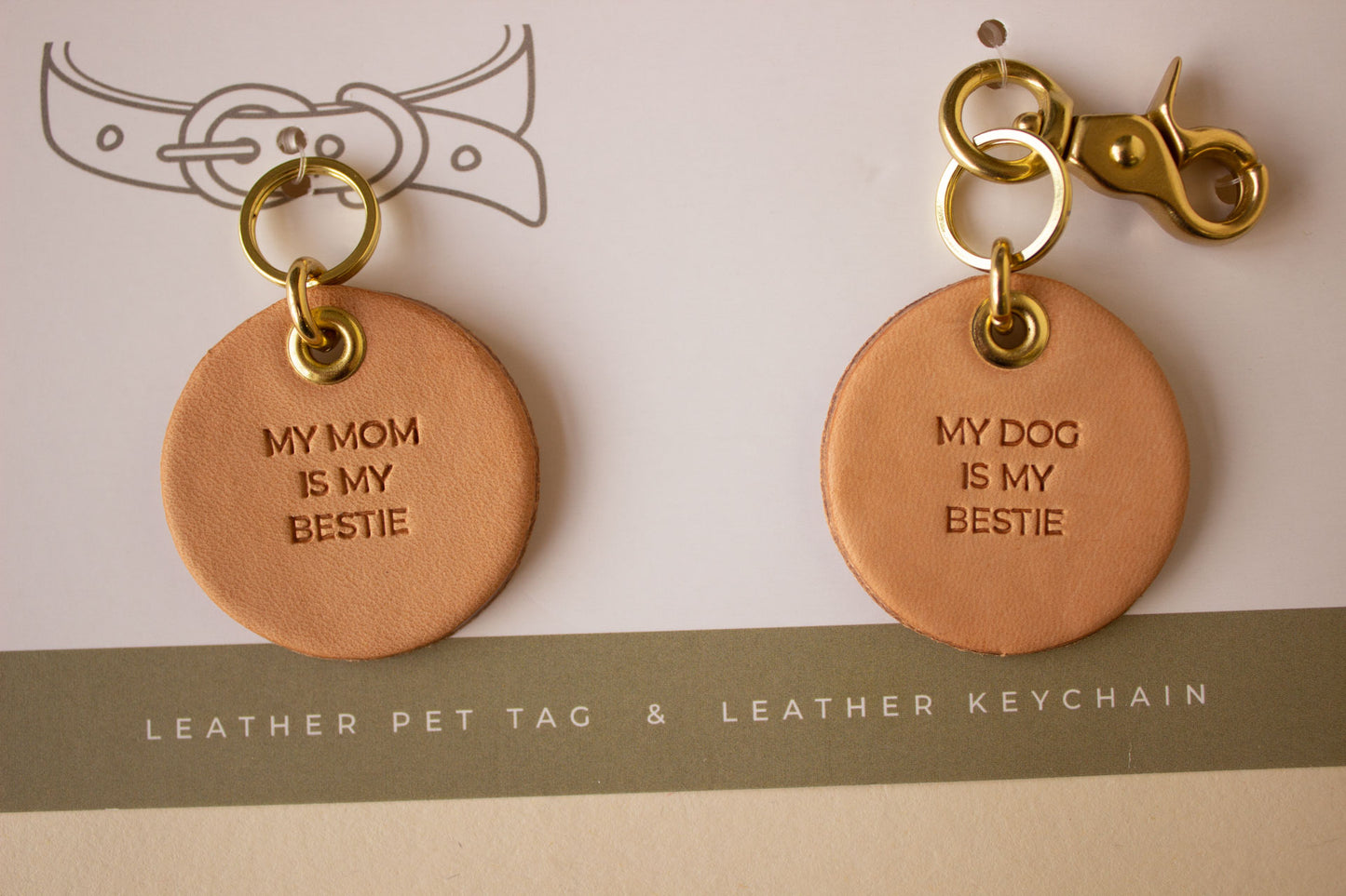 ‘Besties’ Leather Pet Tag & Keychain Set