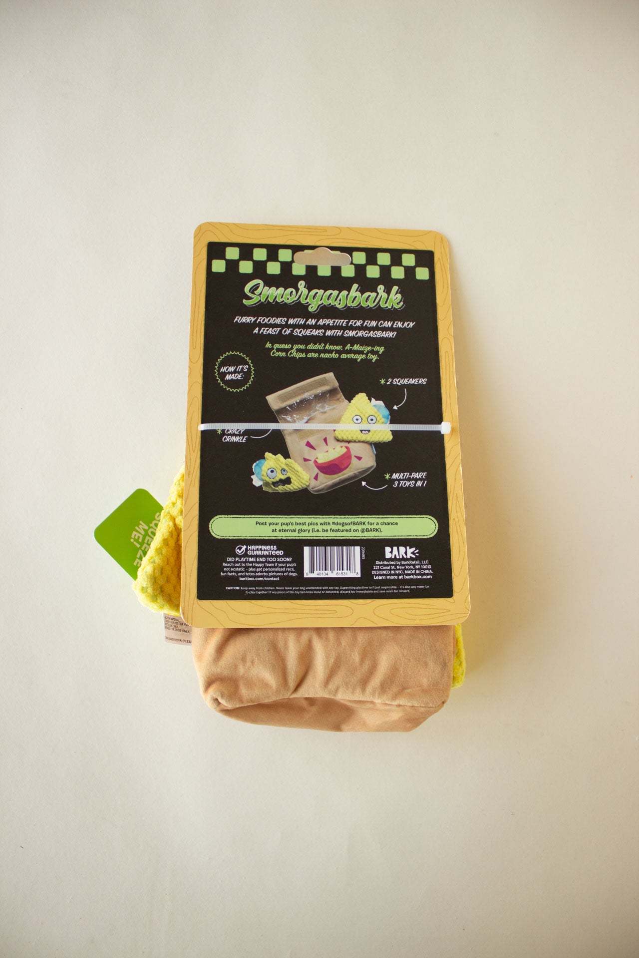 BARK A-Maize-ing Corn Chips Tortilla Chip Plush Food Dog Toy