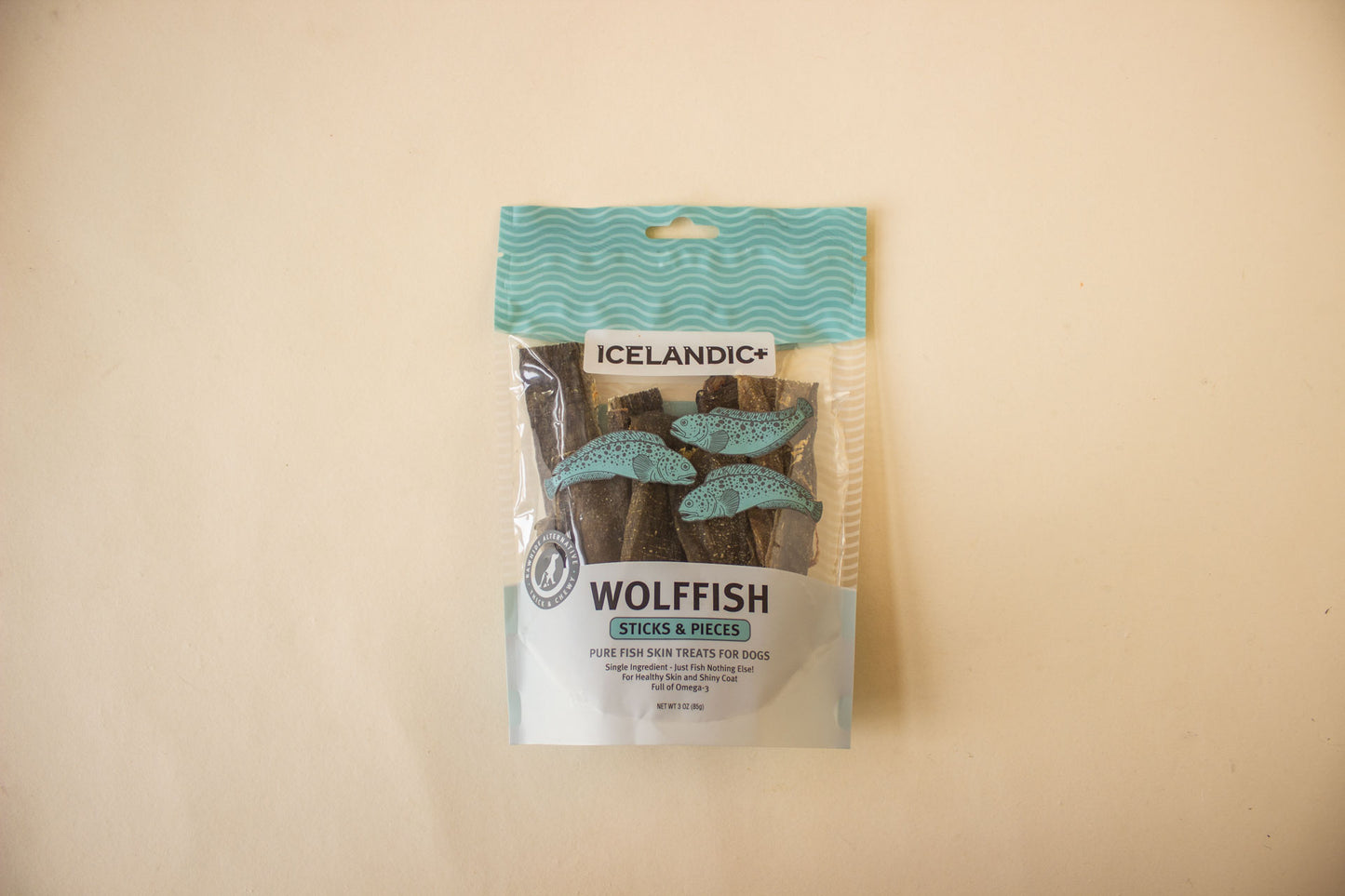 Wolffish Stick & Pieces Fish Skin Chew Dog Treat: 3.0-oz Bag | Icelandic+