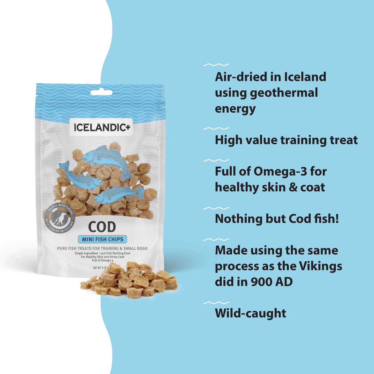 Mini Cod Fish Chip for Small Dogs 2.5-oz Bag | Icelandic+